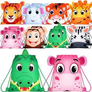 Hillban 16 Pcs Animal Drawstring Bags for Kids Party Favors Drawstring Backpack